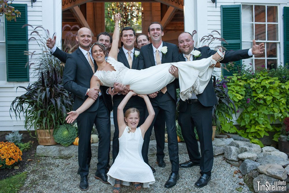 Groomsmen, bride, at Hardy Farm Fall wedding