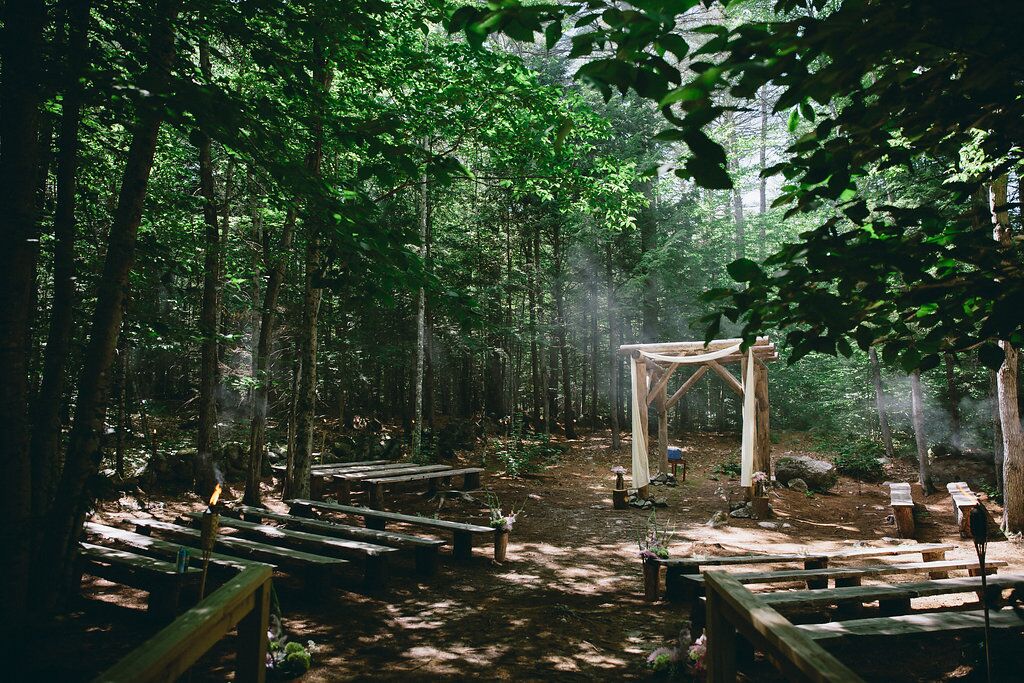 Woodland chapel in the Maine woods at dawn