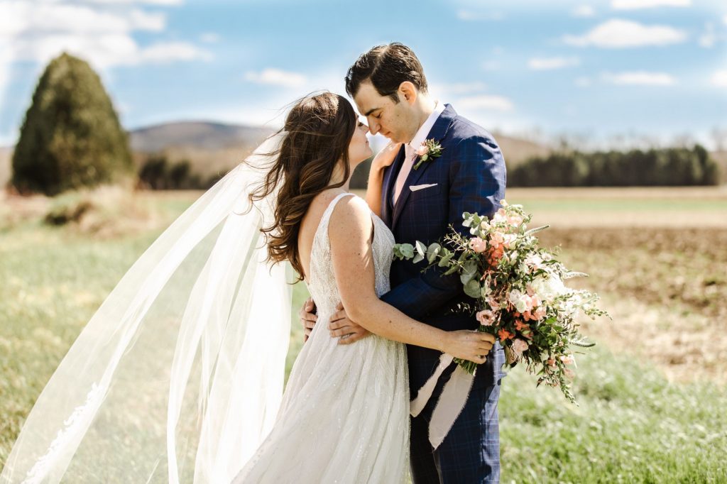 Maine wedding couple outside at Spring wedding